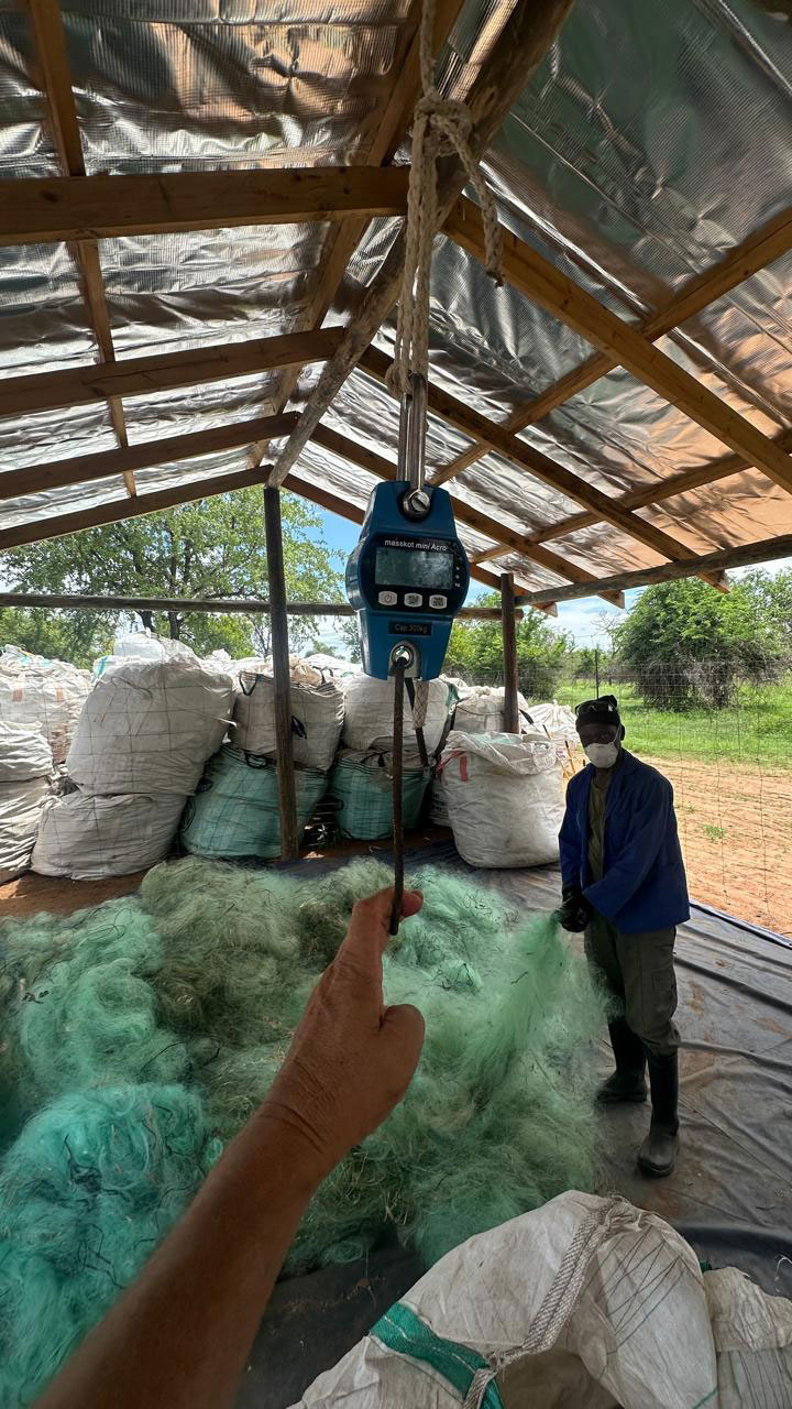 storing-ghost-nets-for-transfer Ghost nets being collected and stored for proper removal.